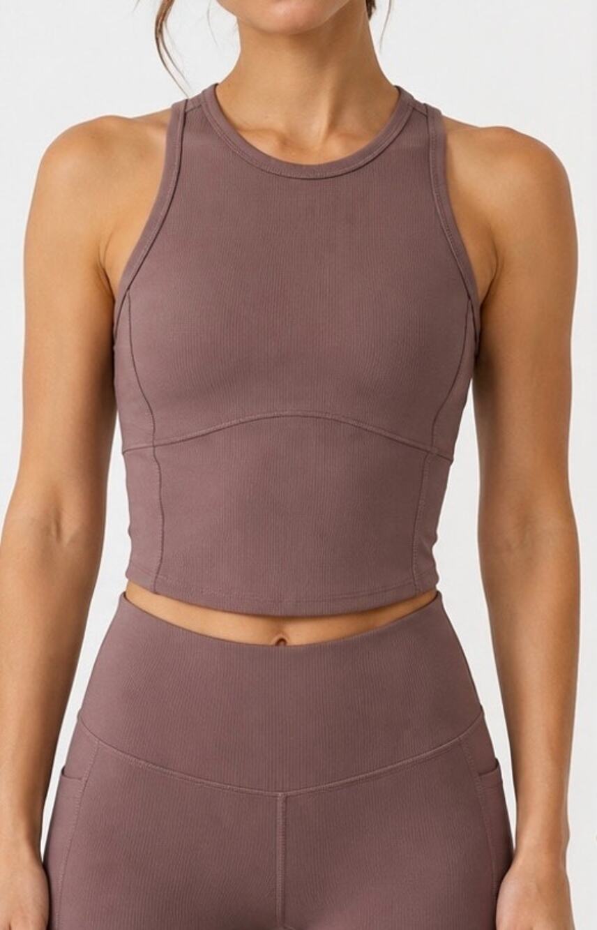 Athleta Salutation Rib Mix Tank Smoky Rose Mauve New Size M